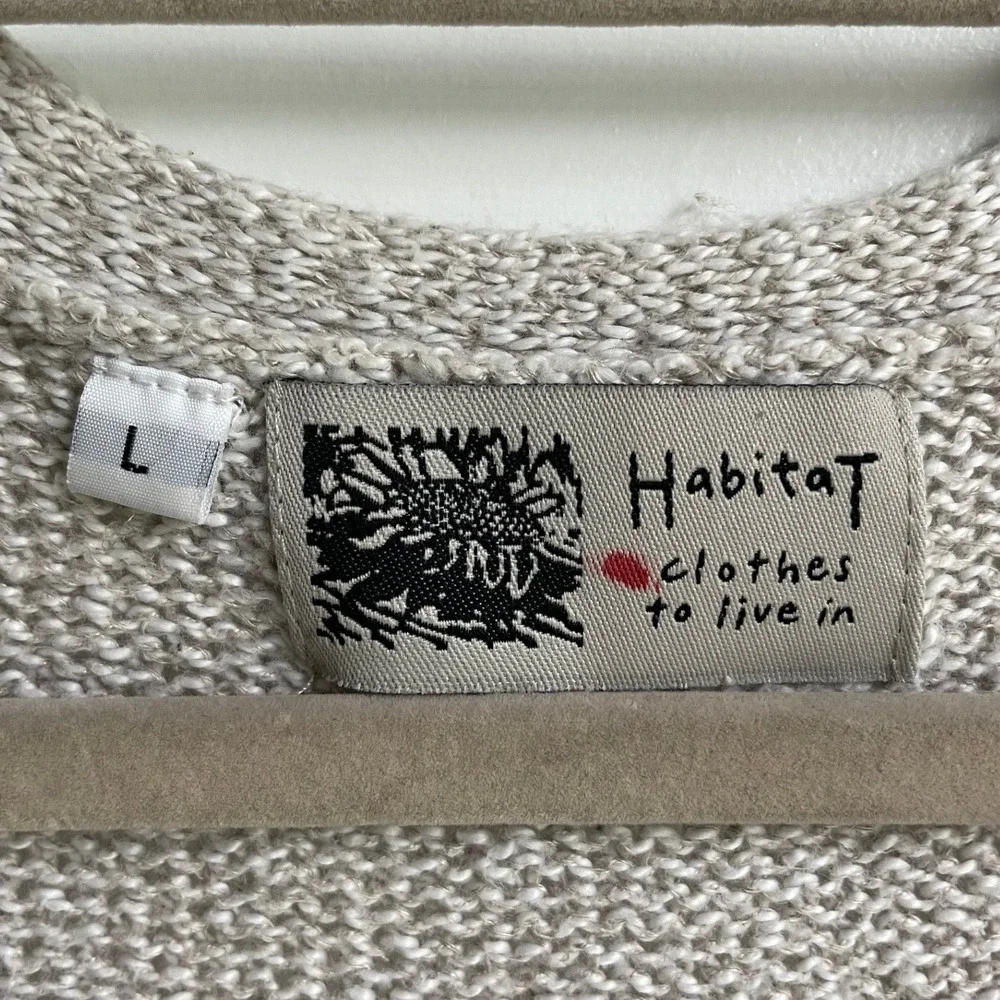 Habitat Linen Cotton Neutral Oatmeal One Button Cardigan Sweater L Lagenlook - Picture 2 of 10